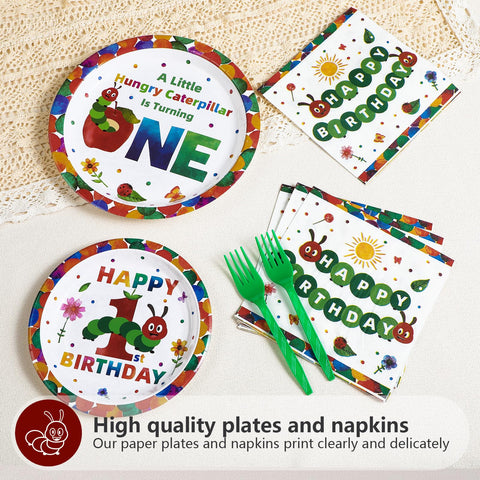 200 Pcs Insect 1st Birthday Party Plates and Napkins - Grencian