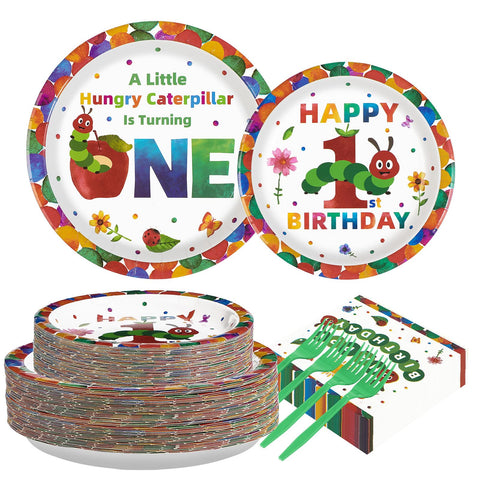 200 Pcs Insect 1st Birthday Party Plates and Napkins - Grencian