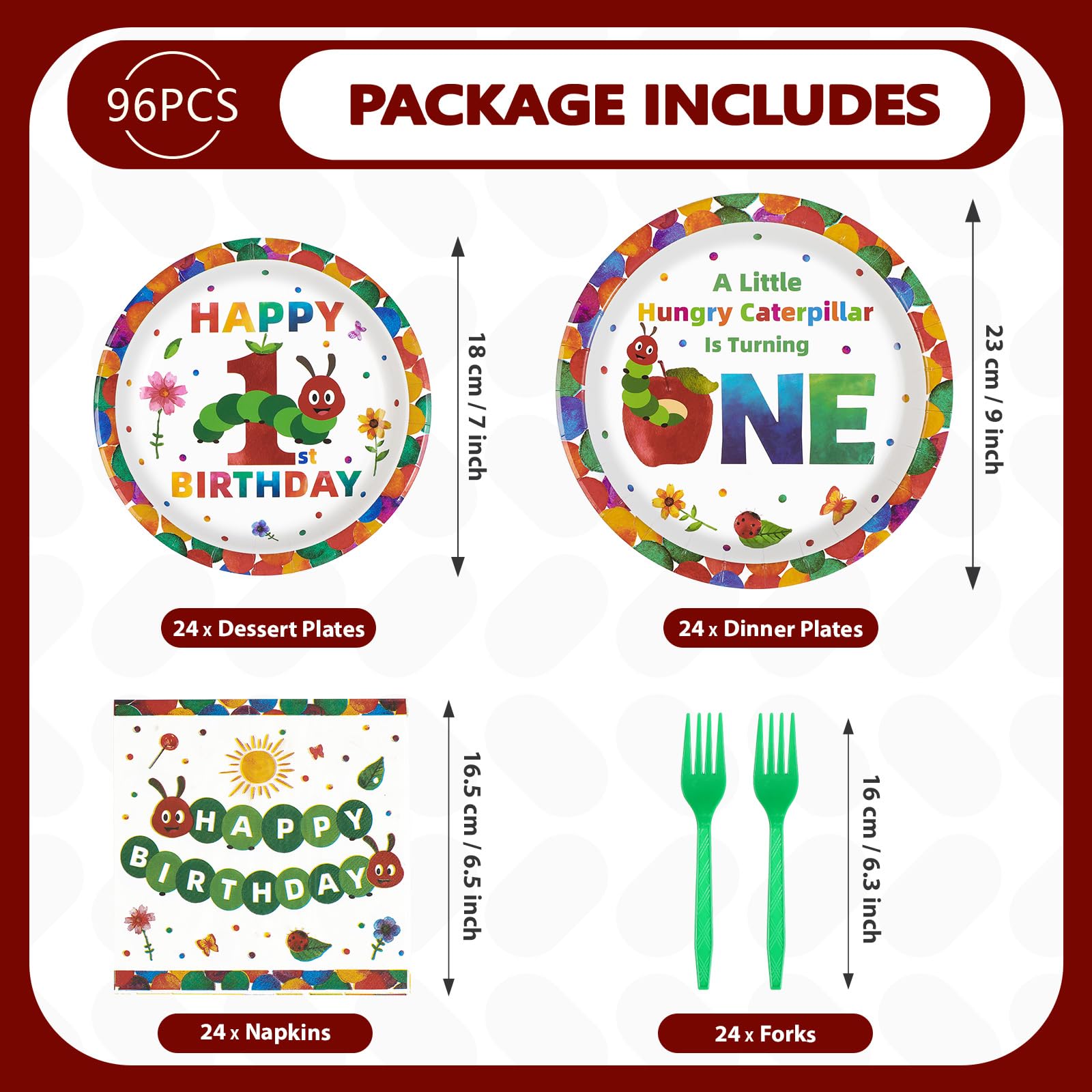 200 Pcs Insect 1st Birthday Party Plates and Napkins - Grencian