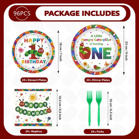 200 Pcs Insect 1st Birthday Party Plates and Napkins - Grencian
