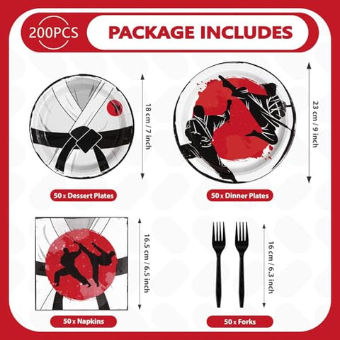 200 Pcs Karate Party Plates and Napkins - Grencian