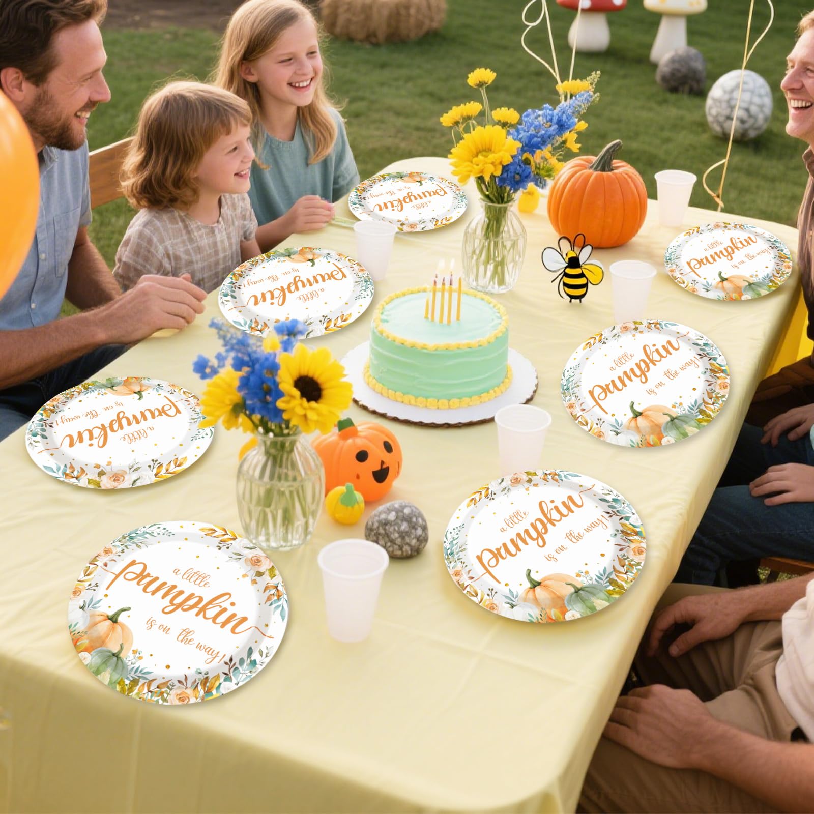 200 Pcs Little Pumpkin Baby Shower Party Plates and Napkins - Grencian