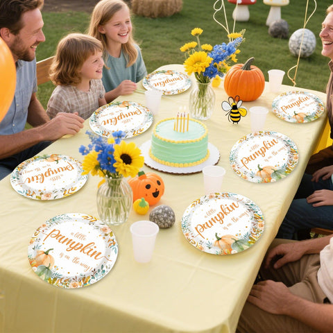 200 Pcs Little Pumpkin Baby Shower Party Plates and Napkins - Grencian