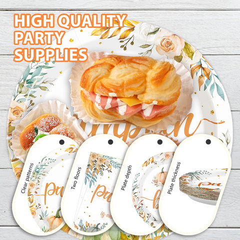 200 Pcs Little Pumpkin Baby Shower Party Plates and Napkins - Grencian
