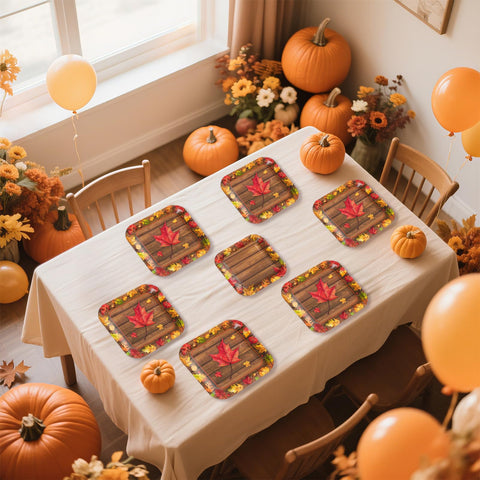 200 Pcs Maple Leaves Square Party Plates and Napkins - Grencian