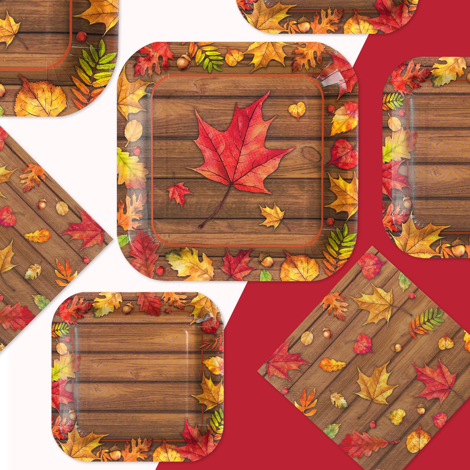 200 Pcs Maple Leaves Square Party Plates and Napkins - Grencian