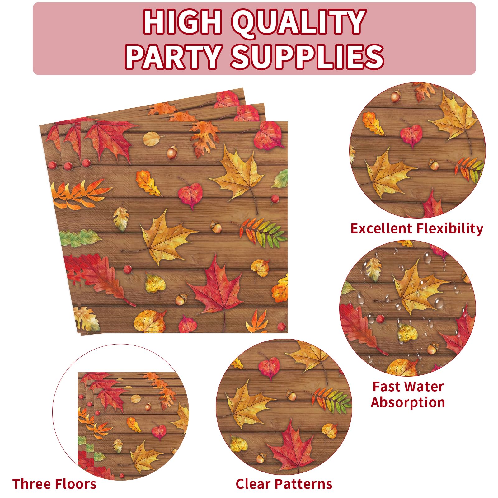 200 Pcs Maple Leaves Square Party Plates and Napkins - Grencian