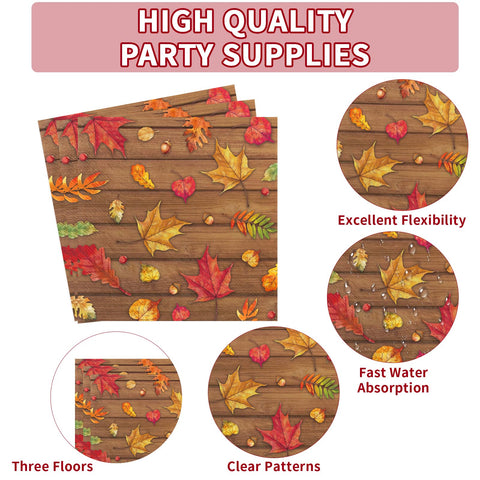 200 Pcs Maple Leaves Square Party Plates and Napkins - Grencian