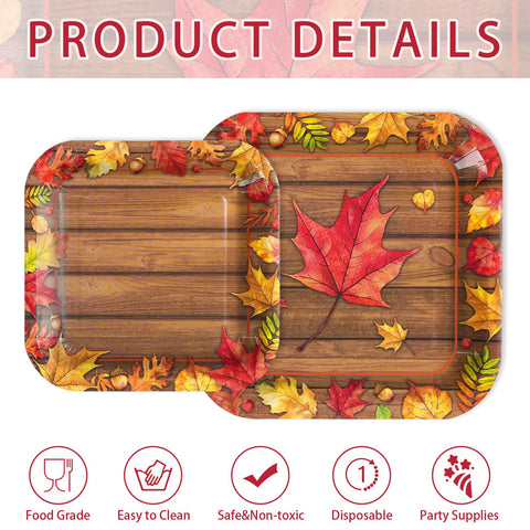 200 Pcs Maple Leaves Square Party Plates and Napkins - Grencian