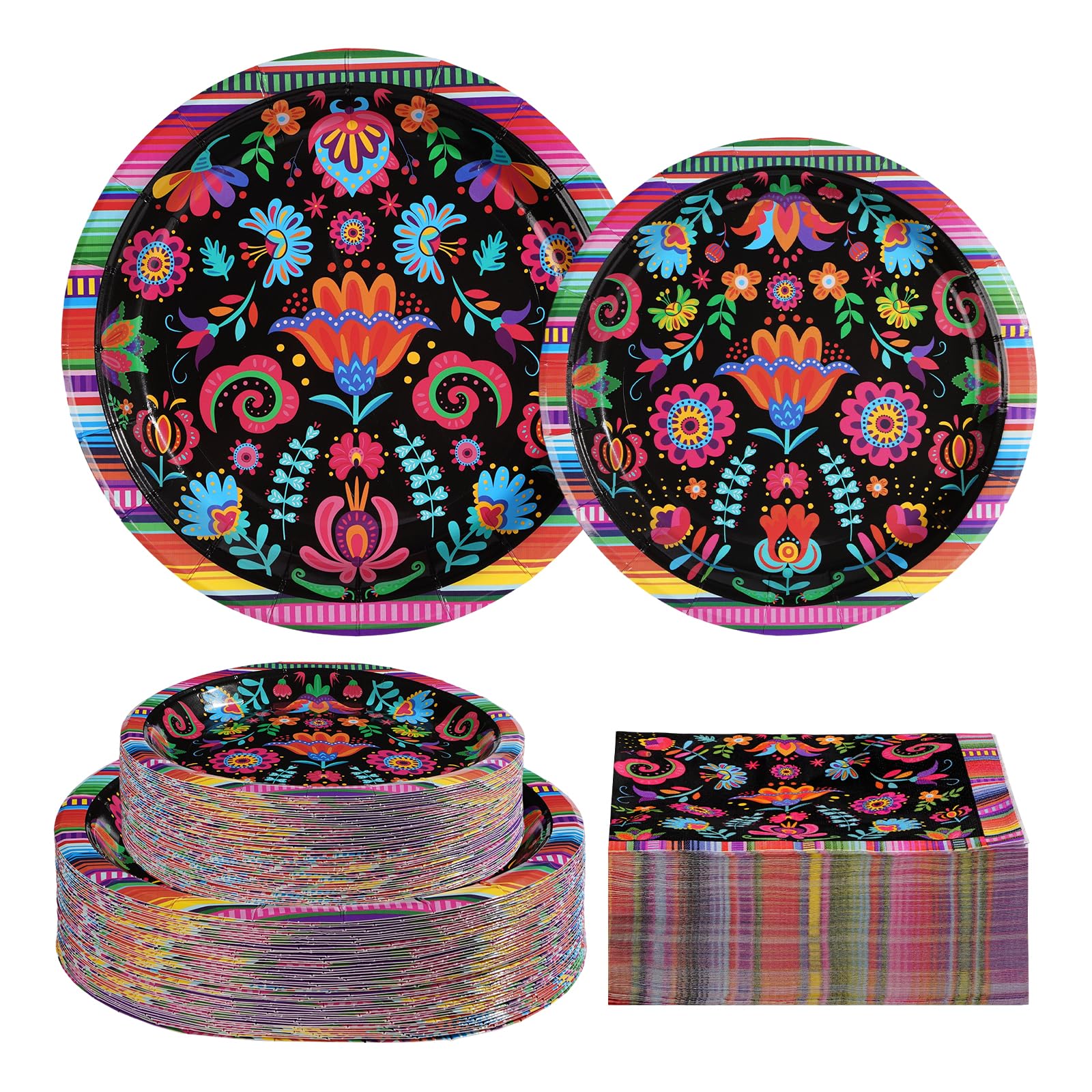 200 Pcs Mexican Floral Party Plates and Napkins - Grencian