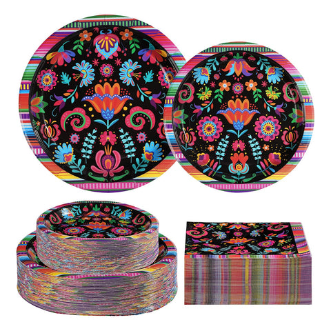 200 Pcs Mexican Floral Party Plates and Napkins - Grencian