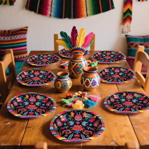 200 Pcs Mexican Floral Party Plates and Napkins - Grencian