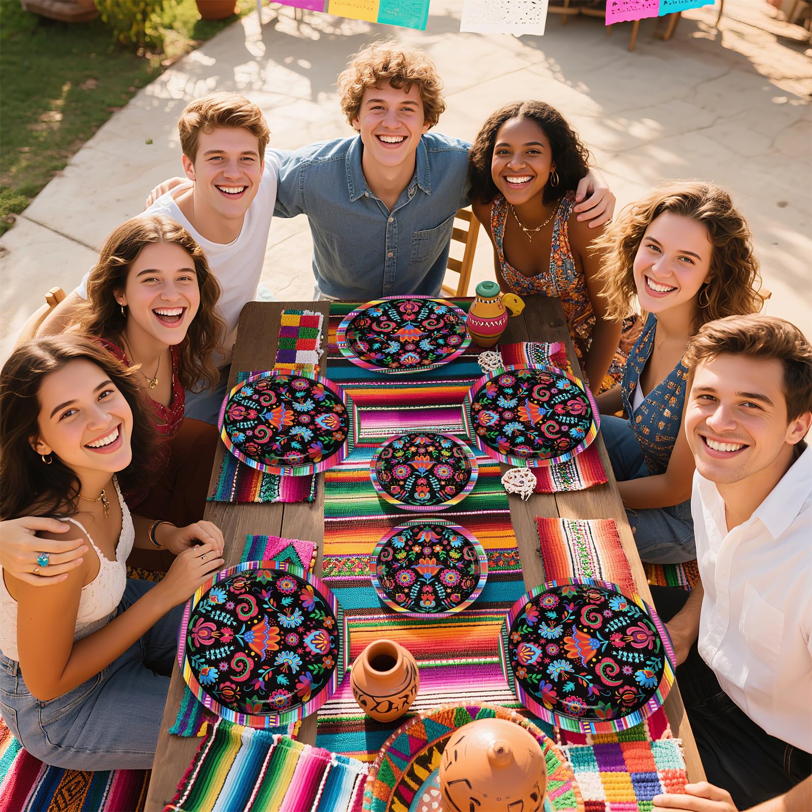 200 Pcs Mexican Floral Party Plates and Napkins - Grencian