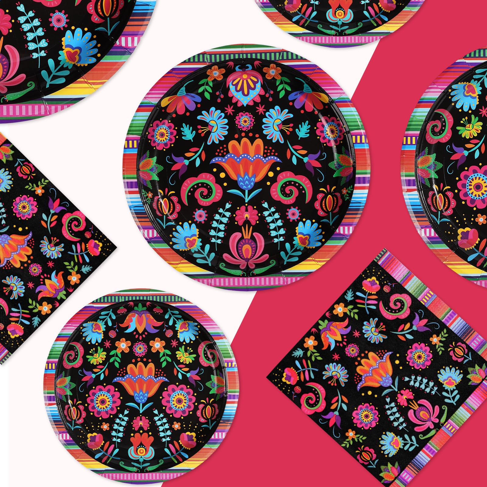 200 Pcs Mexican Floral Party Plates and Napkins - Grencian