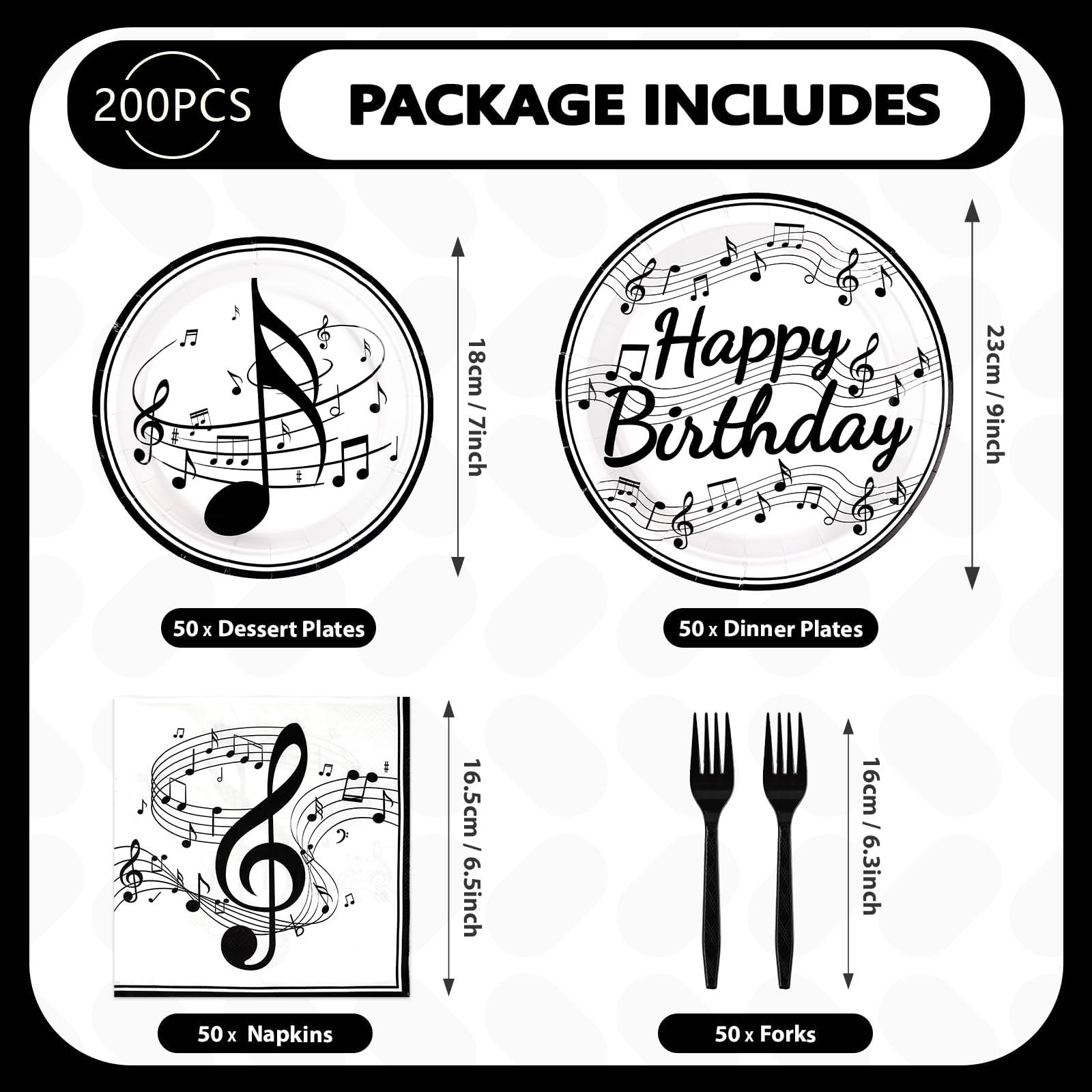 200 Pcs Music Birthday Party Plates and Napkins - Grencian