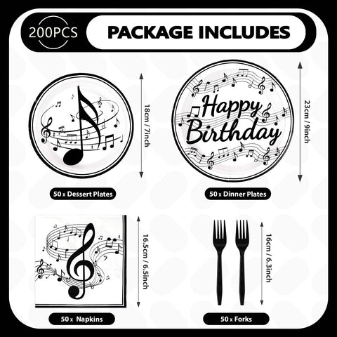 200 Pcs Music Birthday Party Plates and Napkins - Grencian
