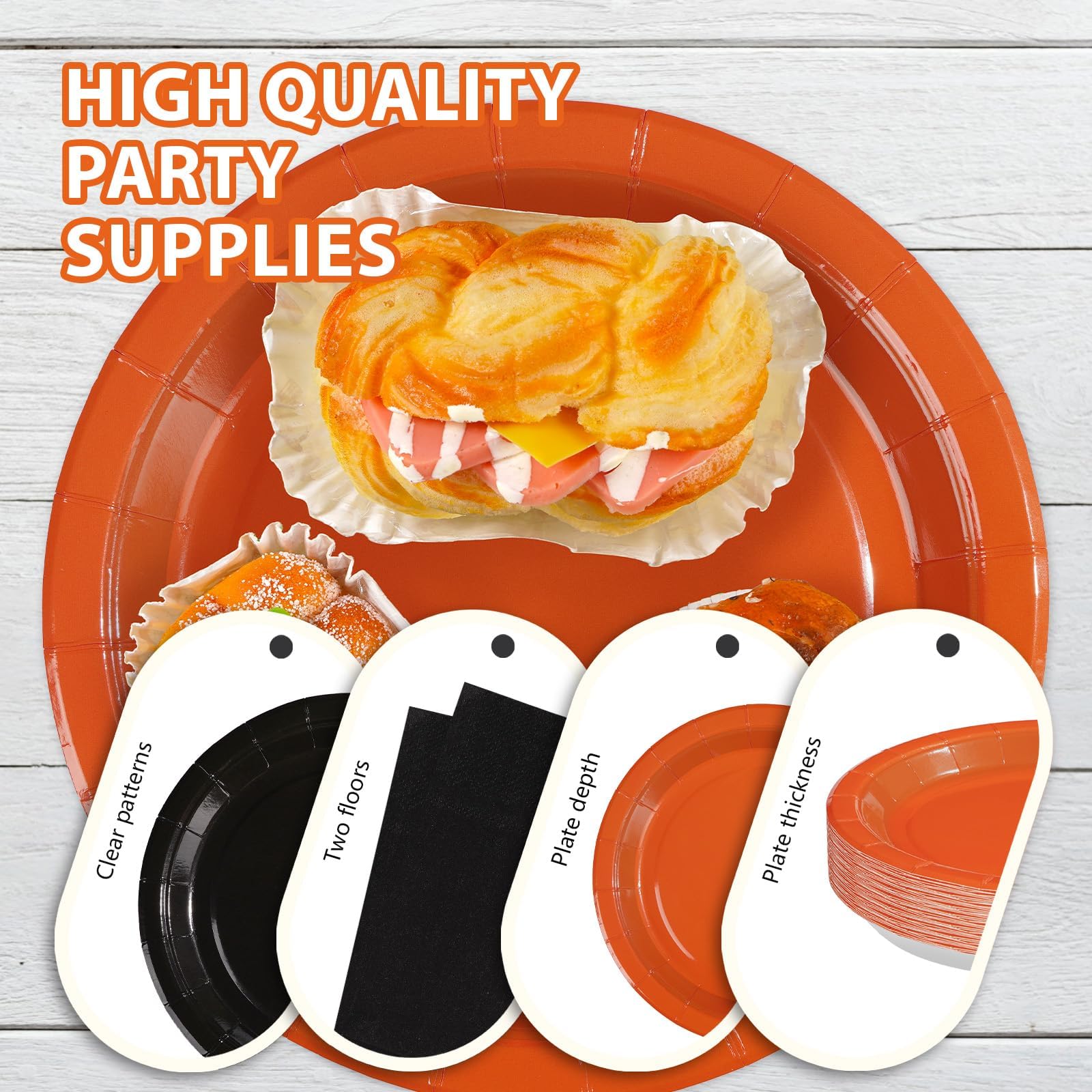 200 Pcs Orange and Black Party Plates and Napkins - Grencian
