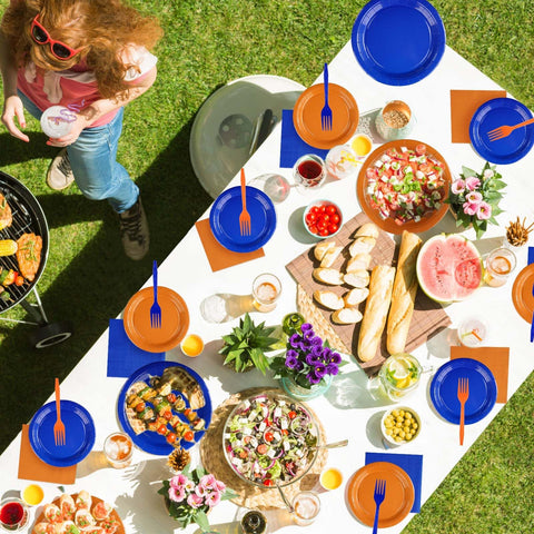 200 Pcs Orange and Blue Party Plates and Napkins - Grencian