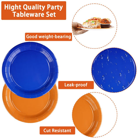 200 Pcs Orange and Blue Party Plates and Napkins - Grencian