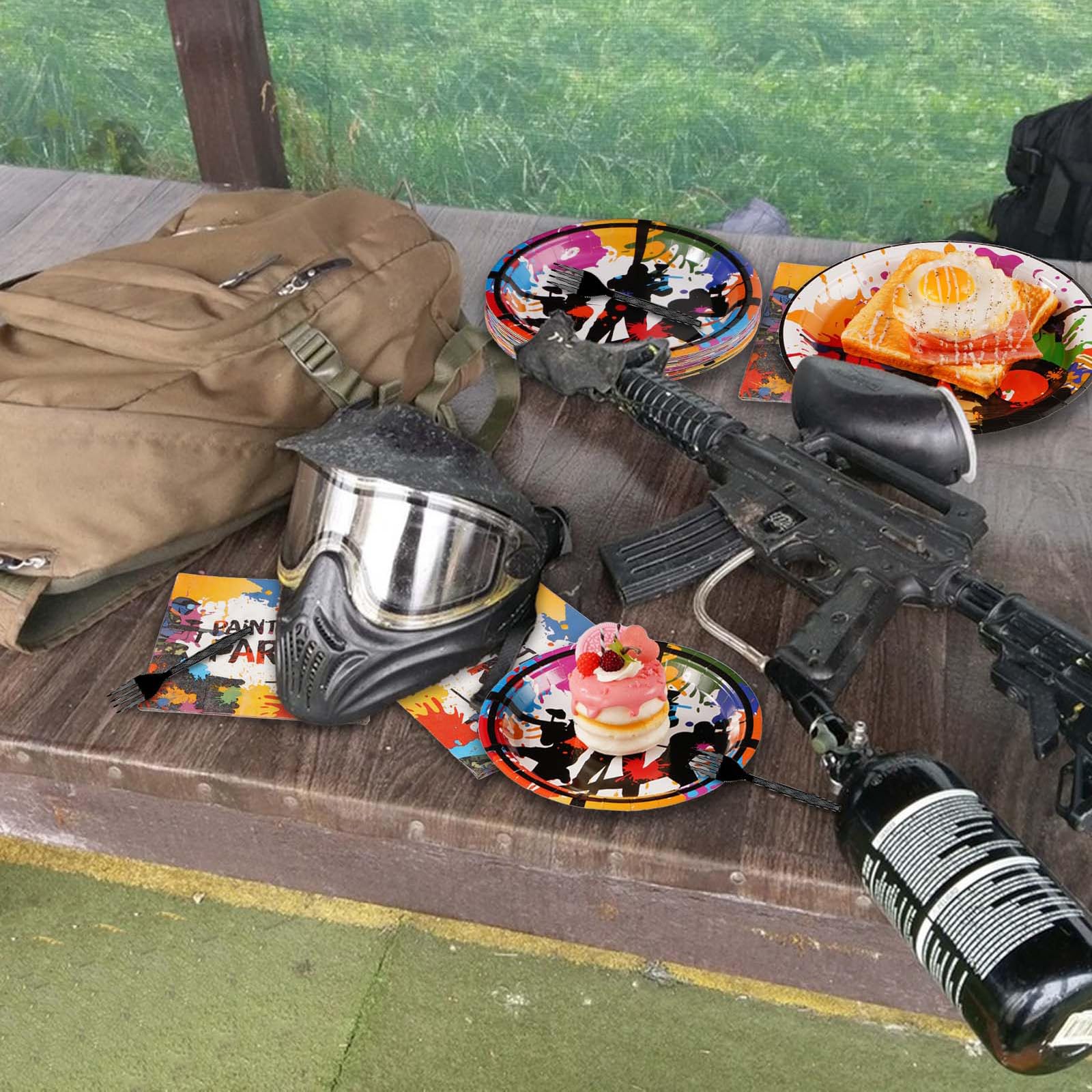 200 Pcs Paintball Neon Party Plates and Napkins - Grencian