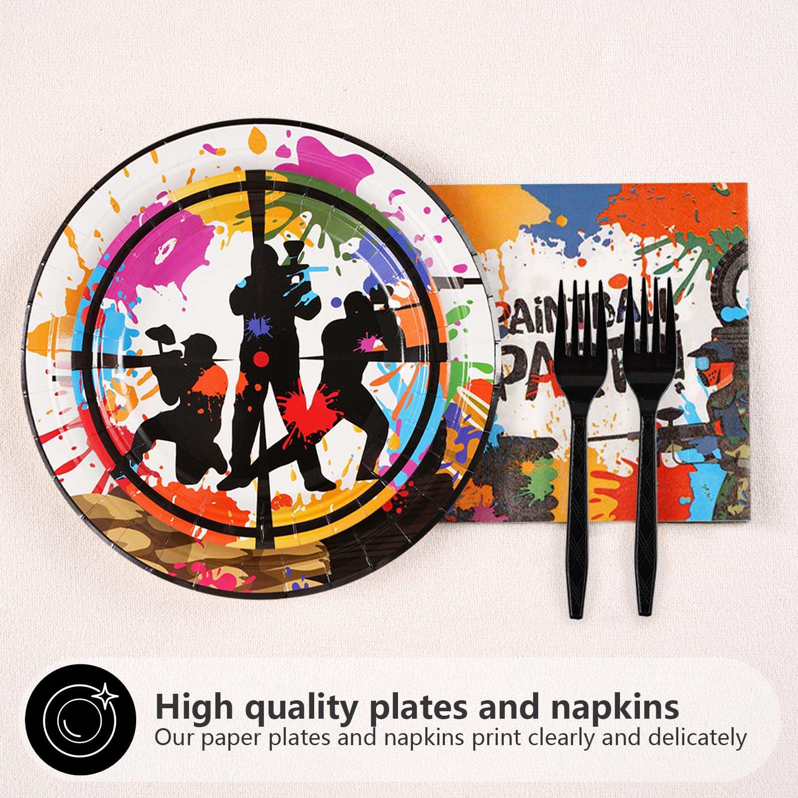 200 Pcs Paintball Neon Party Plates and Napkins - Grencian