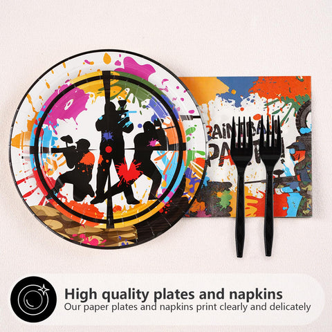 200 Pcs Paintball Neon Party Plates and Napkins - Grencian