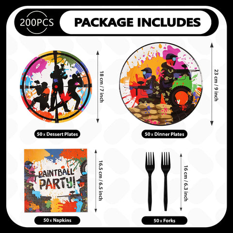 200 Pcs Paintball Neon Party Plates and Napkins - Grencian