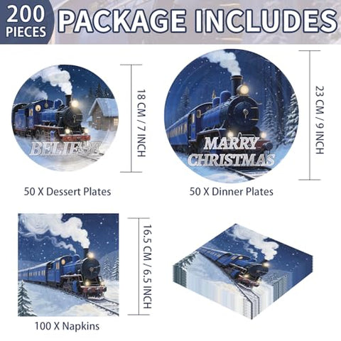 200 Pcs Polar Christmas Party Plates and Napkins - Grencian