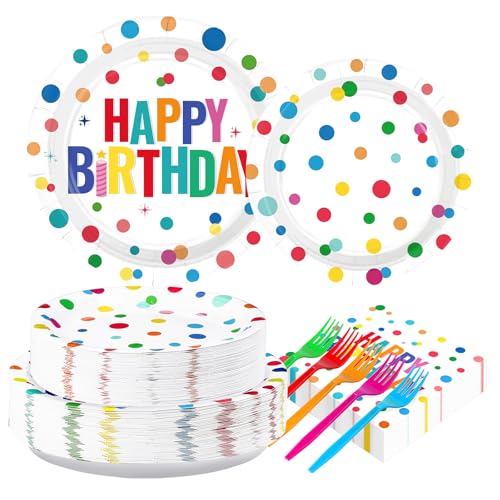 200 Pcs Polka Dots Birthday Party Plates and Napkins - Grencian