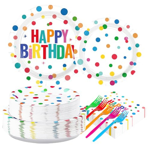 200 Pcs Polka Dots Birthday Party Plates and Napkins - Grencian