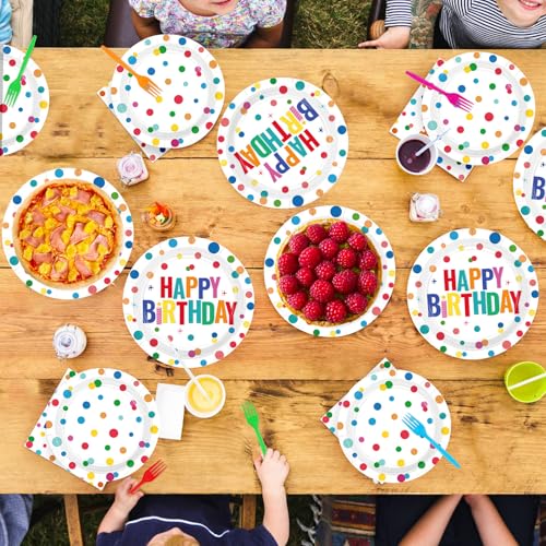 200 Pcs Polka Dots Birthday Party Plates and Napkins - Grencian