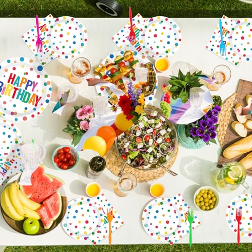 200 Pcs Polka Dots Birthday Party Plates and Napkins - Grencian