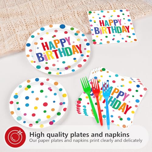 200 Pcs Polka Dots Birthday Party Plates and Napkins - Grencian