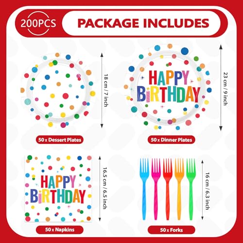 200 Pcs Polka Dots Birthday Party Plates and Napkins - Grencian