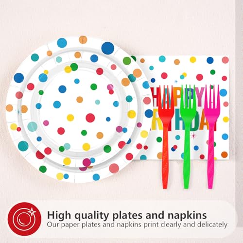 200 Pcs Polka Dots Birthday Party Plates and Napkins - Grencian