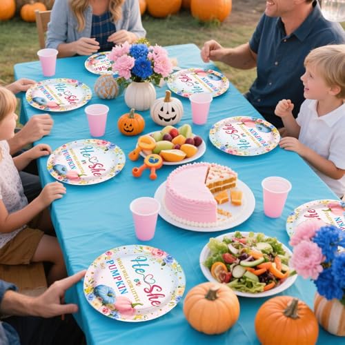200 Pcs Pumpkin Gender Reveal Party Plates and Napkins - Grencian