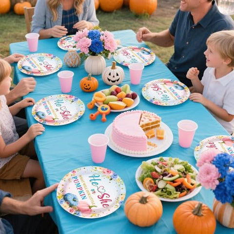 200 Pcs Pumpkin Gender Reveal Party Plates and Napkins - Grencian