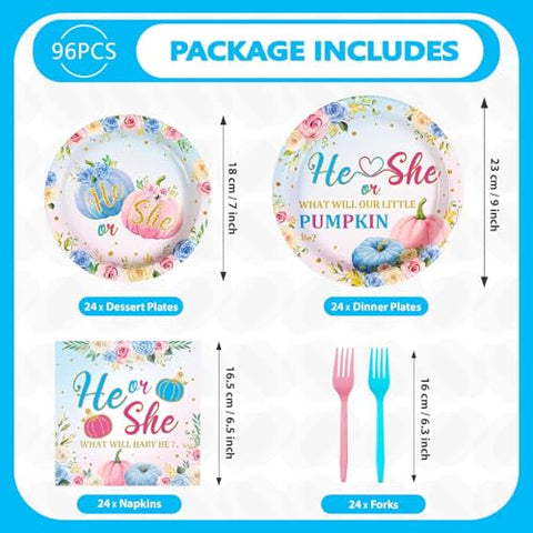 200 Pcs Pumpkin Gender Reveal Party Plates and Napkins - Grencian