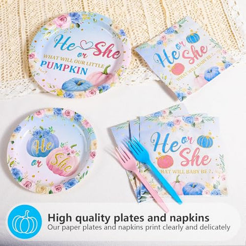 200 Pcs Pumpkin Gender Reveal Party Plates and Napkins - Grencian