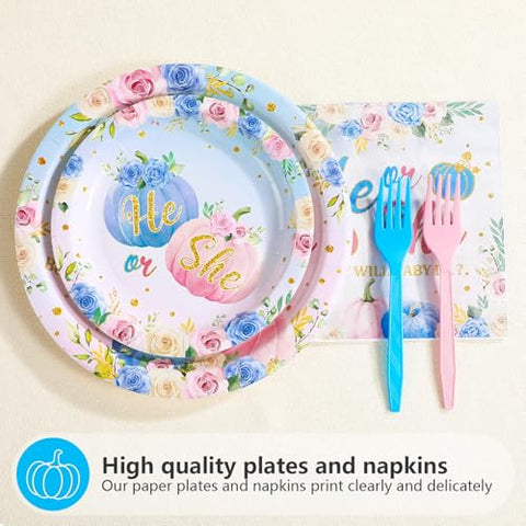 200 Pcs Pumpkin Gender Reveal Party Plates and Napkins - Grencian