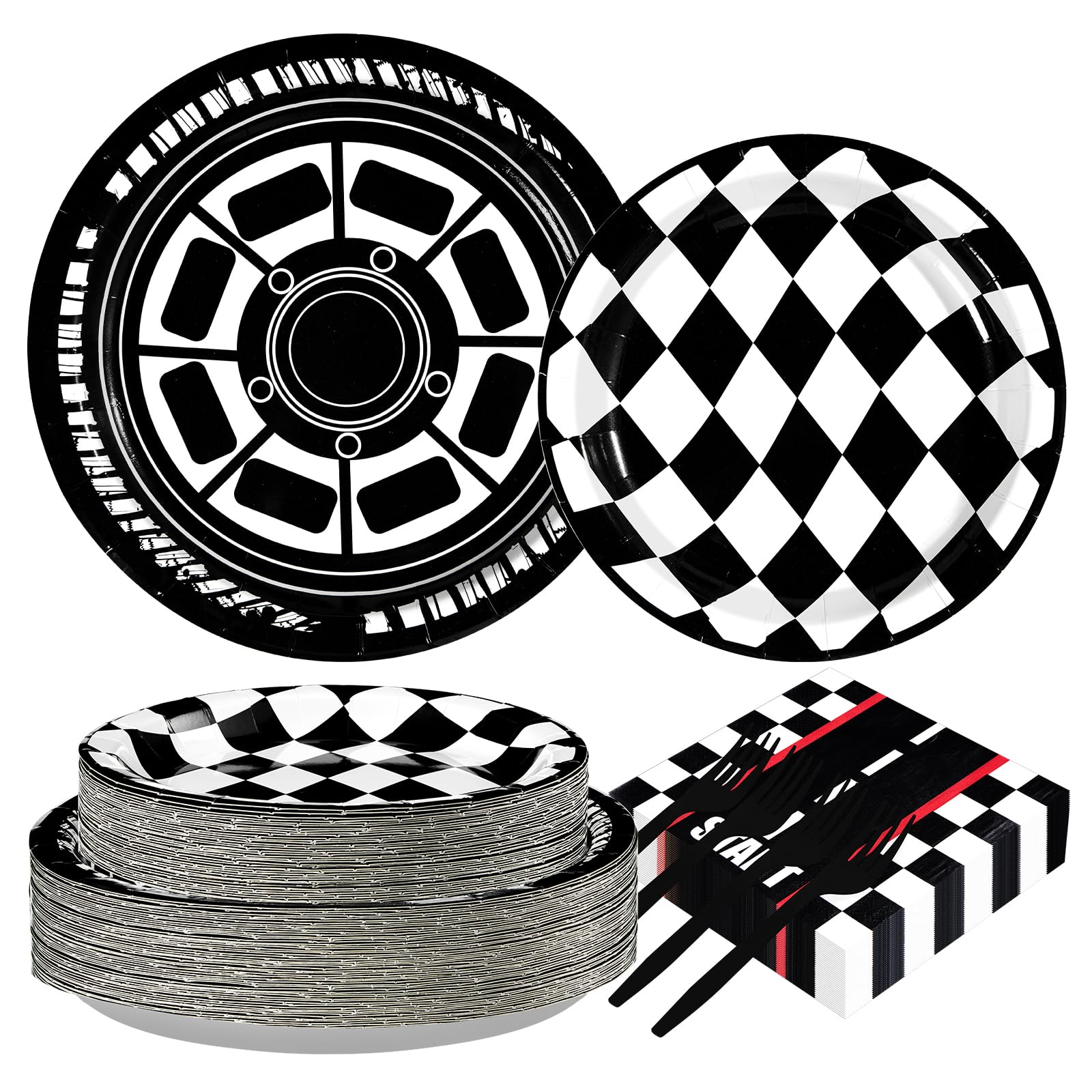 200 Pcs Race Car Party Plates and Napkins - Grencian