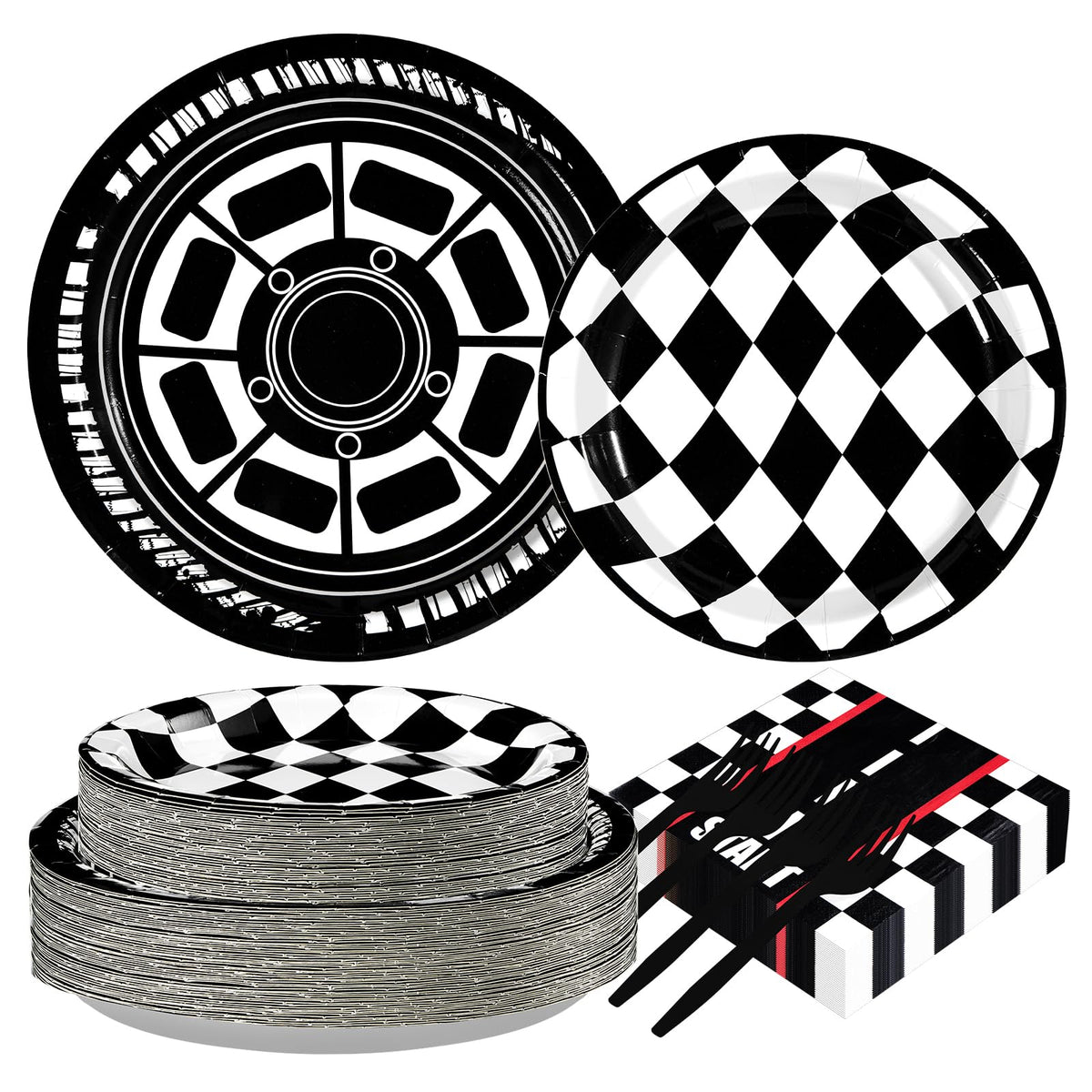 200 Pcs Race Car Party Plates and Napkins - Grencian