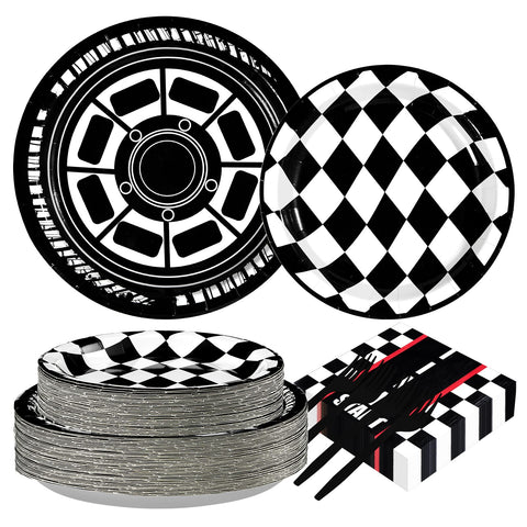 200 Pcs Race Car Party Plates and Napkins - Grencian