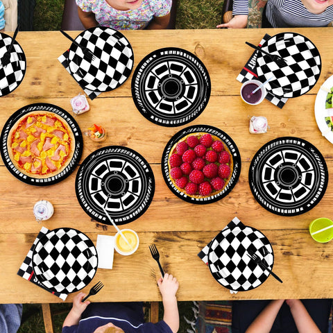 200 Pcs Race Car Party Plates and Napkins - Grencian