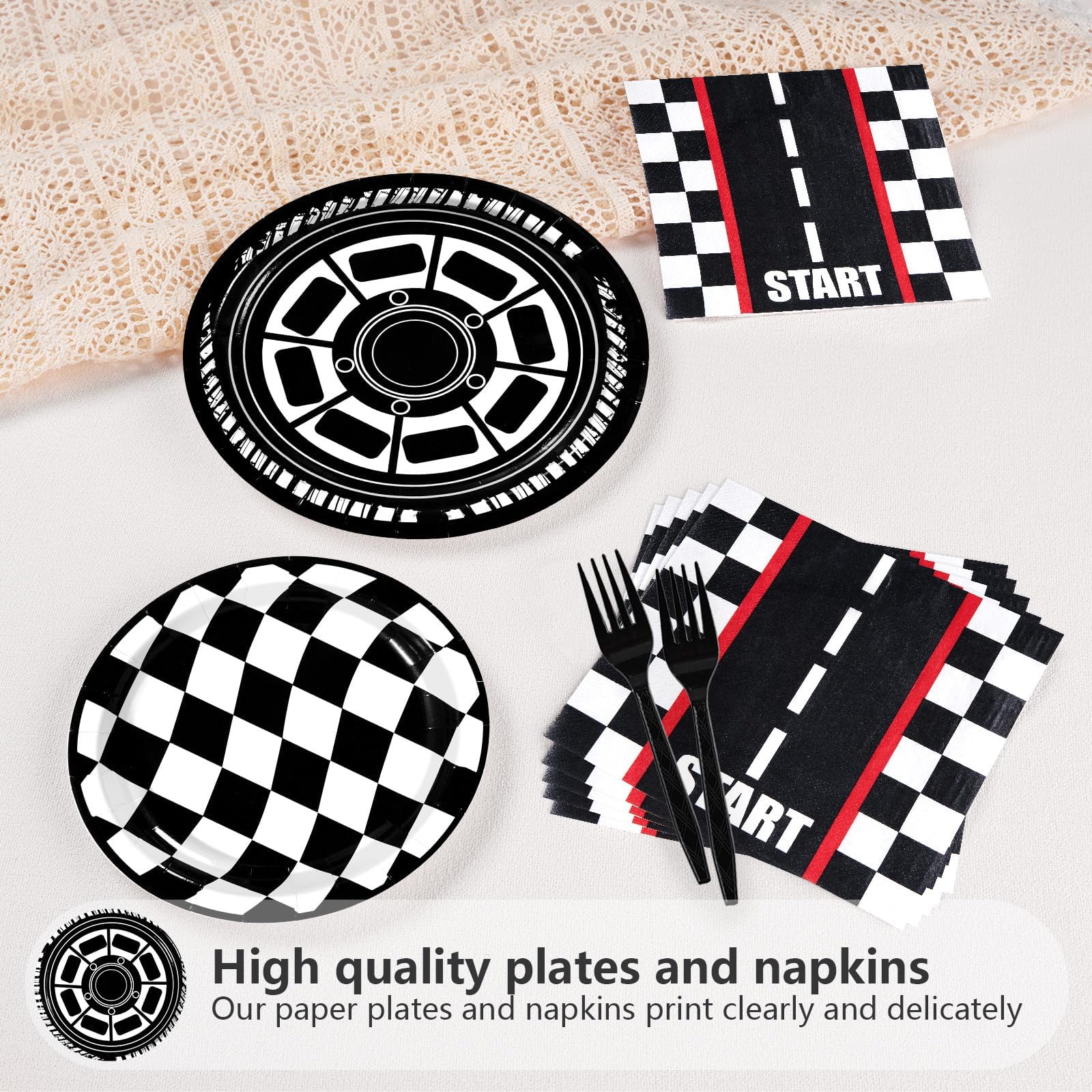 200 Pcs Race Car Party Plates and Napkins - Grencian