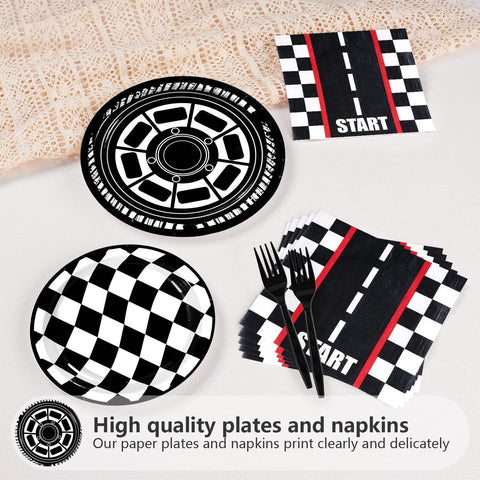 200 Pcs Race Car Party Plates and Napkins - Grencian