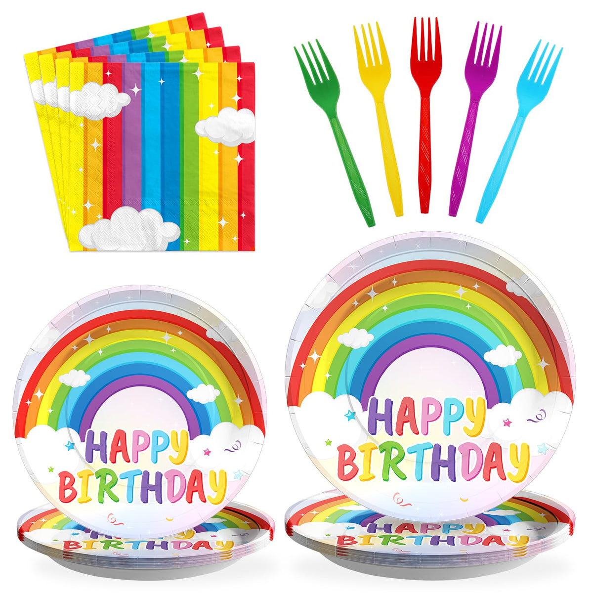 200 Pcs Rainbow Party Plates and Napkins - Grencian