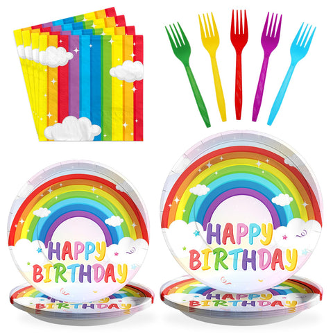 200 Pcs Rainbow Party Plates and Napkins - Grencian