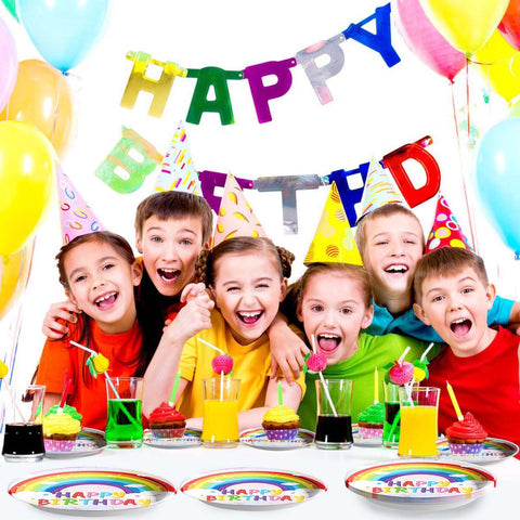 200 Pcs Rainbow Party Plates and Napkins - Grencian