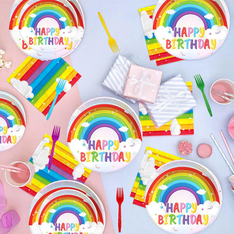 200 Pcs Rainbow Party Plates and Napkins - Grencian